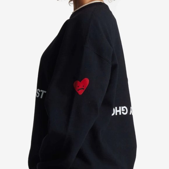 Lonely Ghost Heart On My Sleeve Crewneck Sweatshirt | Black | XXXL - Picture 2 of 8